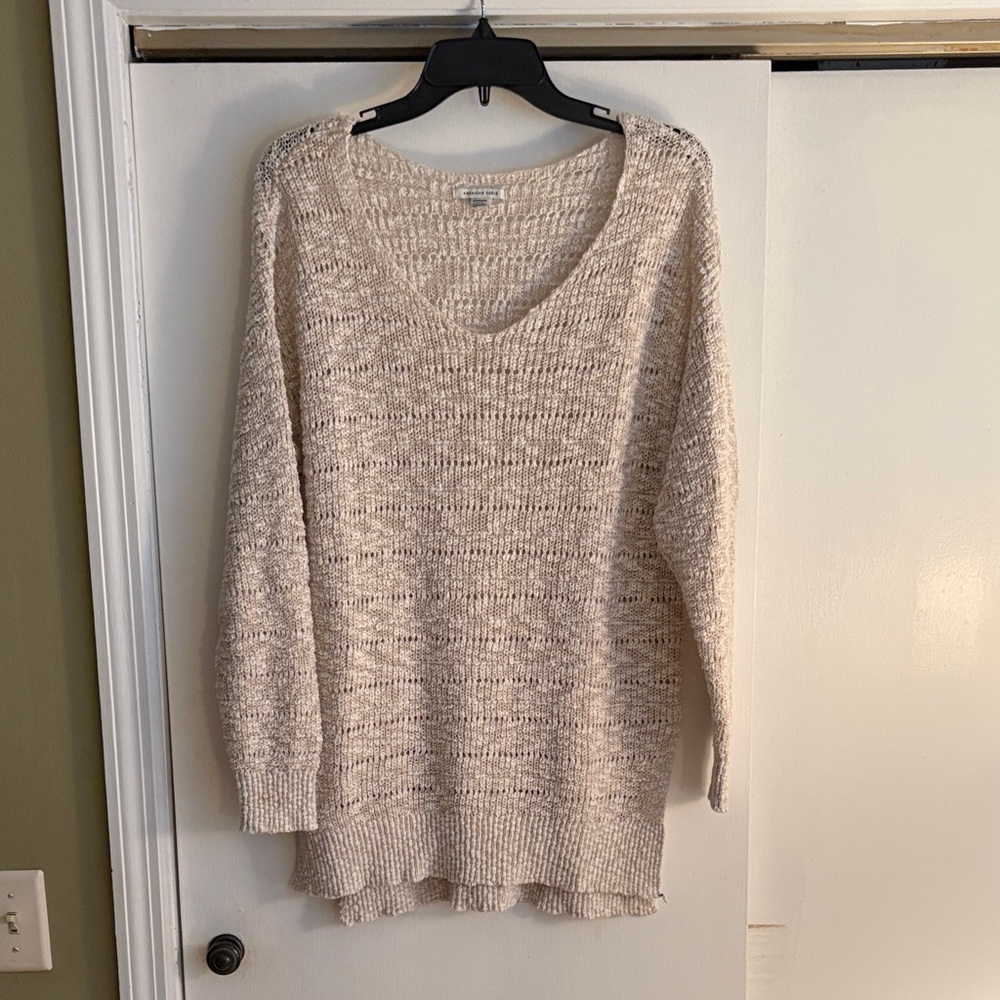 American Eagle Outfitters V-Neck Sweater in Cream